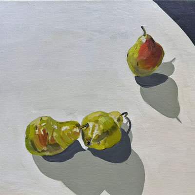 abstract painting titled Pears 2+1 20x16